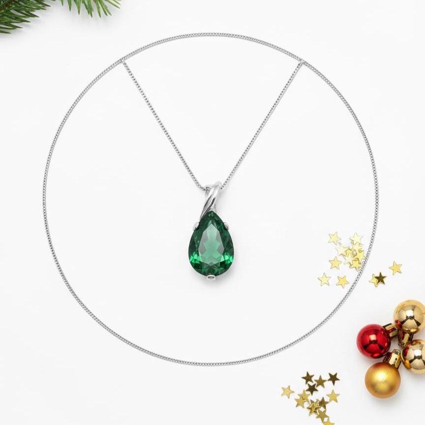 Dainty Emerald Necklace - May Birthstone Pendant