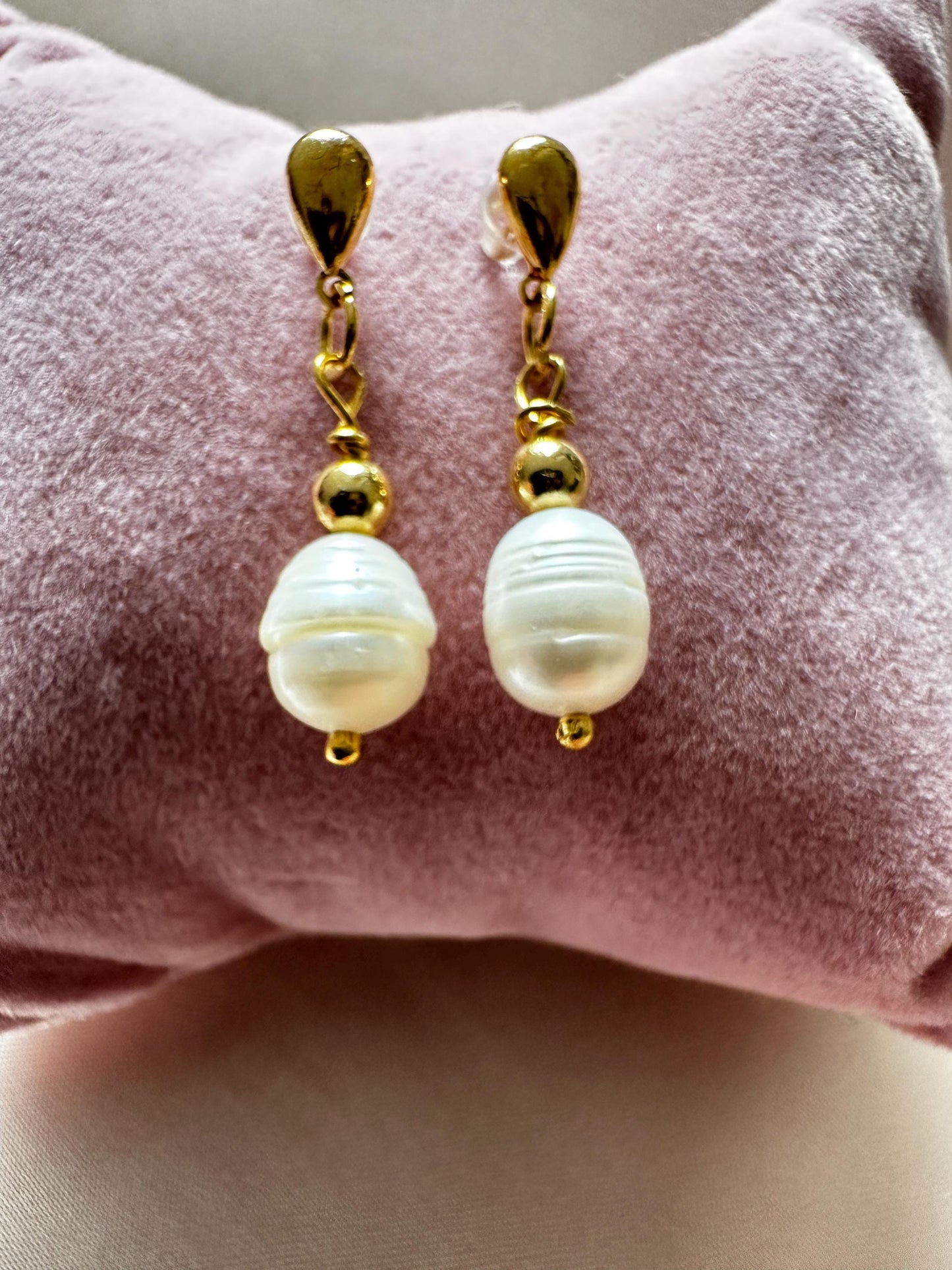 Handmade Pearl Drop Earrings: Gold Hoops