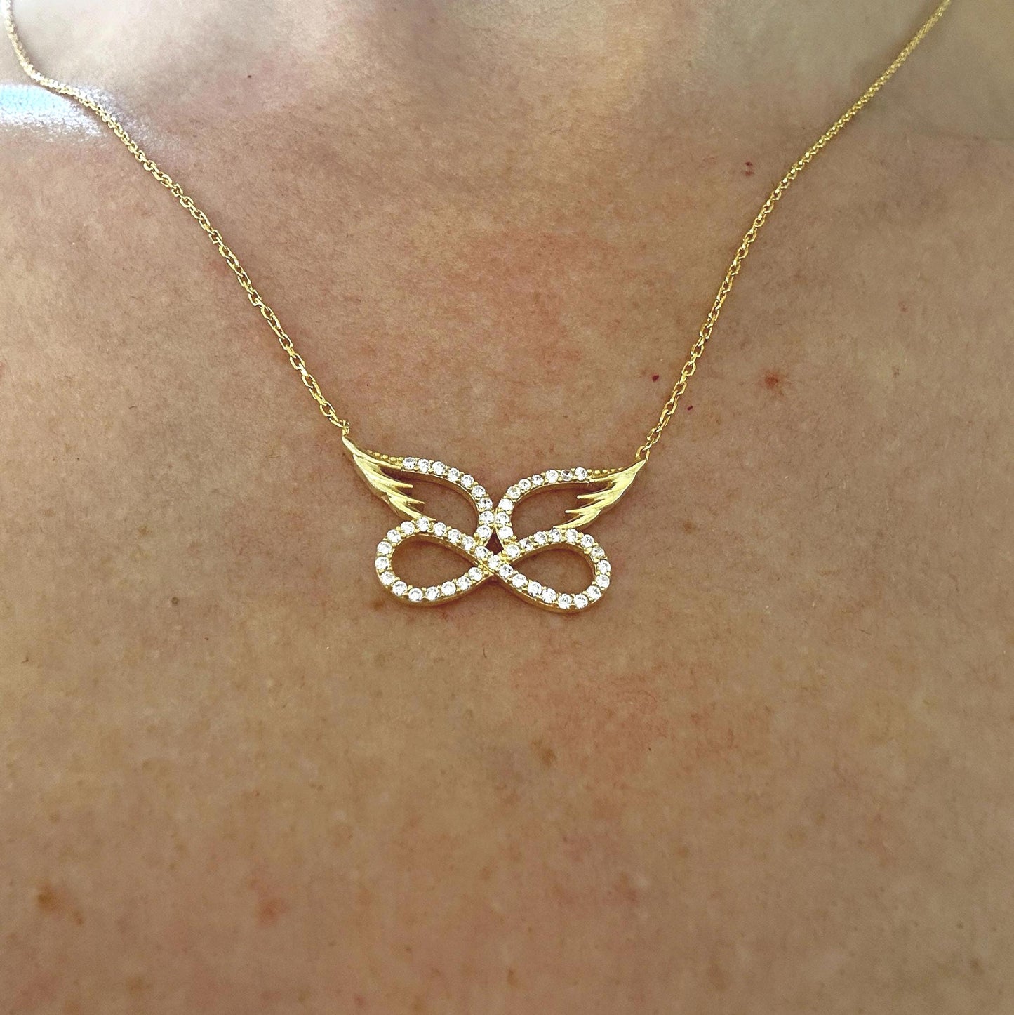 Angel Wing Infinity Necklace – Gold Vermeil on Sterling Silver with Zircon