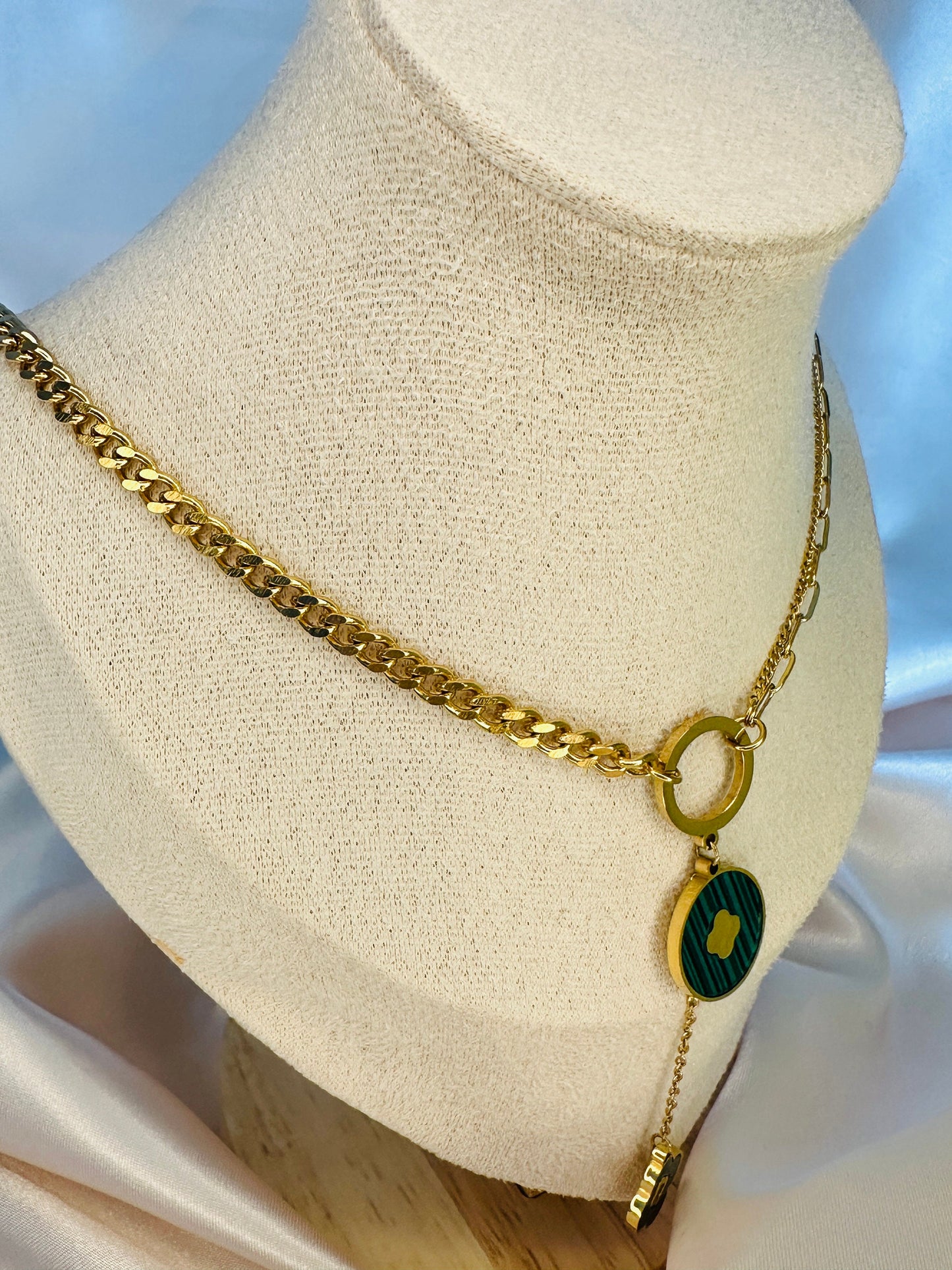 Emerald Gold  Clover Necklace