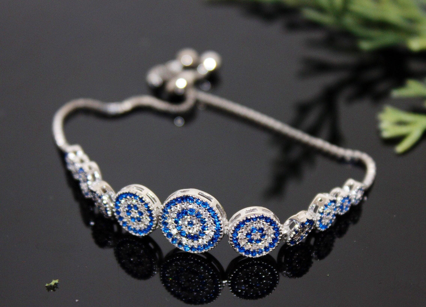 Handmade Evil Eye Bracelet: 925 Sterling Silver Zircon Beaded Charm