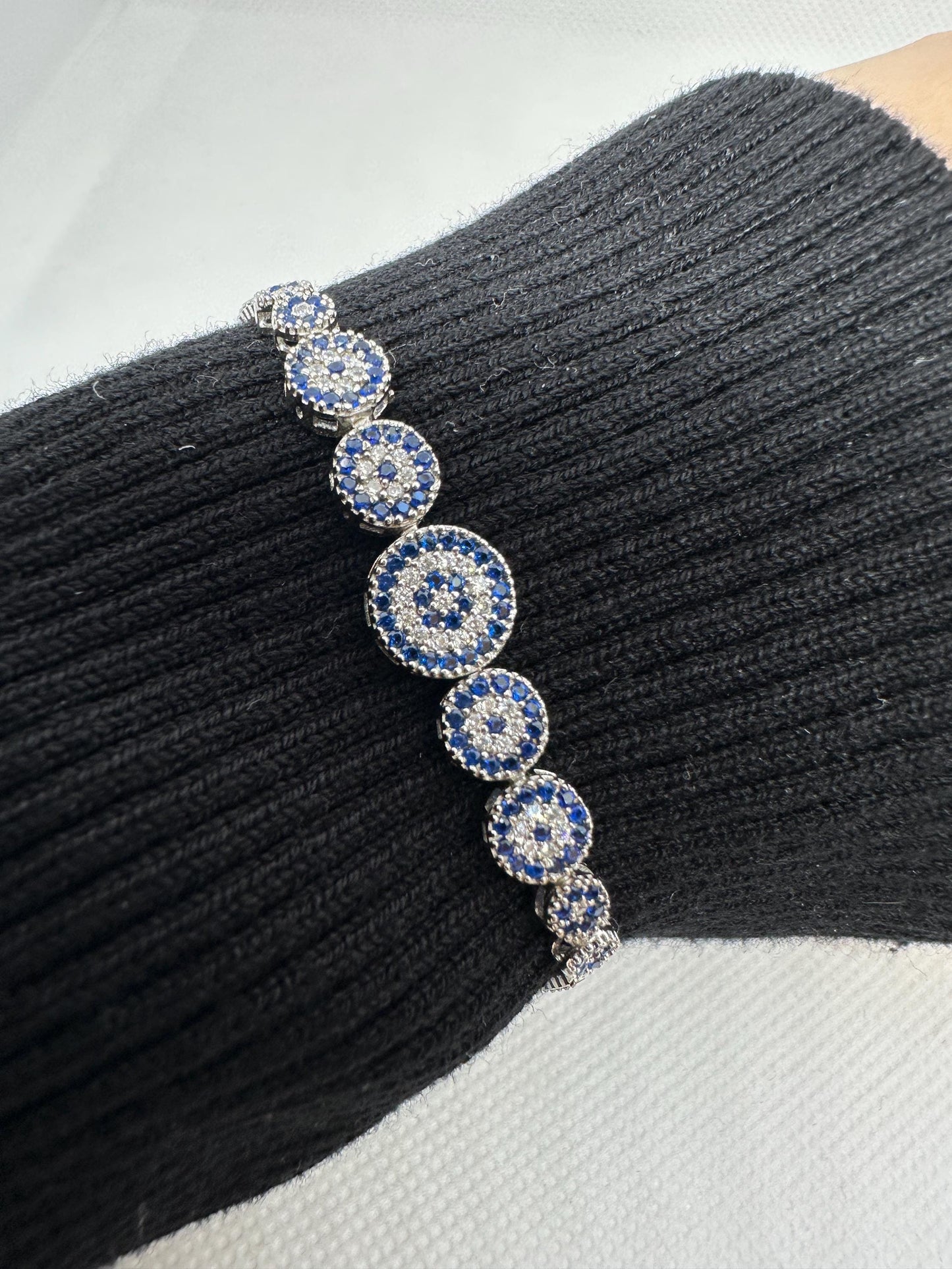 Handmade Evil Eye Bracelet: 925 Sterling Silver Zircon Beaded Charm