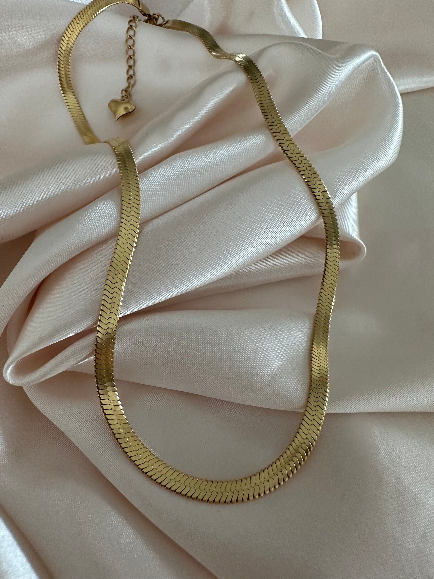 Gold Herringbone Chain: Dainty Snake Charm Necklace