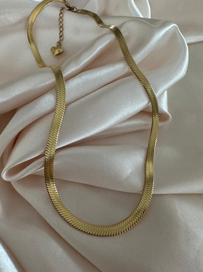Gold Herringbone Chain: Dainty Snake Charm Necklace