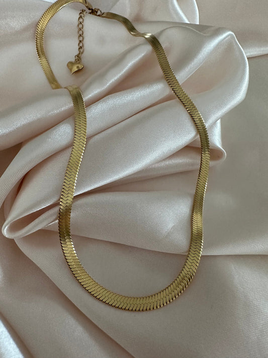 Gold Herringbone Chain: Dainty Snake Charm Necklace