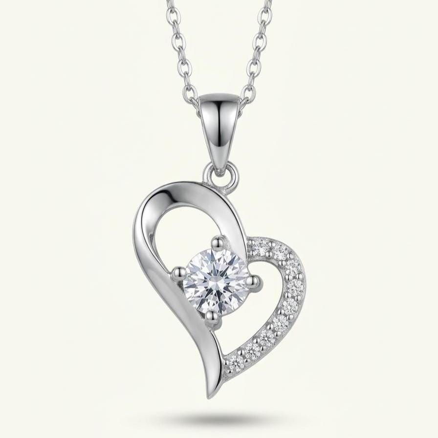 Dainty Silver Necklace with Zircon Heart Pendant - Sparkling Gift for Her
