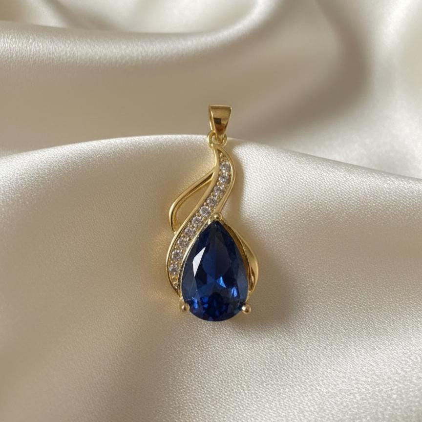 Royal Blue Gold Vermeil Sapphire Pendant - September Birthstone Necklace