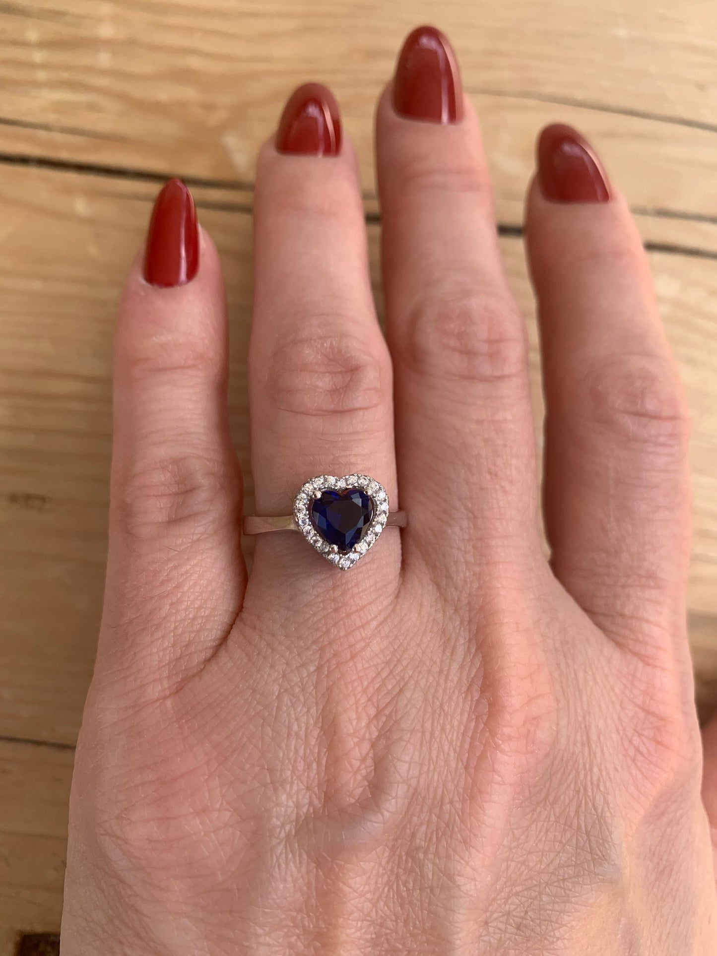 Sterling Silver Adjustable Sapphire Heart Ring -
