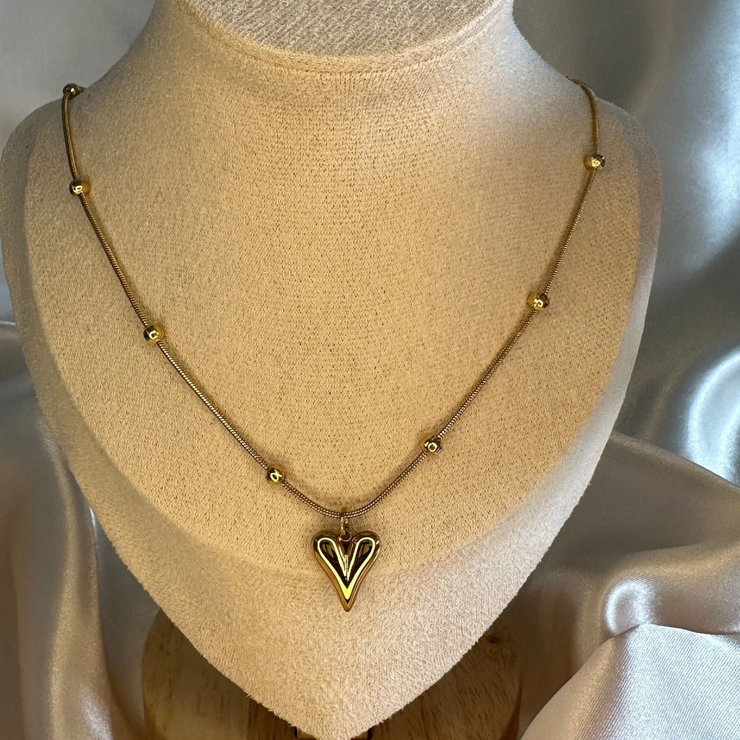 Gold Heart Necklace: Stainless Steel Chain, Tarnish Free