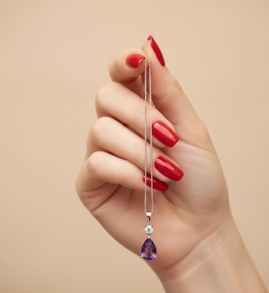 Amethyst Minimalist Necklace - February Birthstone Pendant - Dainty Jewelry -925 Sterling Silver