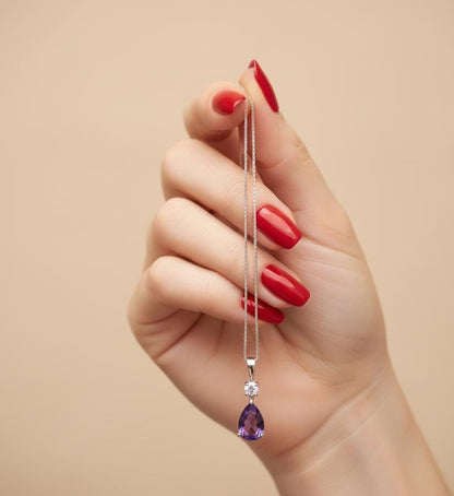 Amethyst Minimalist Necklace - February Birthstone Pendant - Dainty Jewelry -925 Sterling Silver