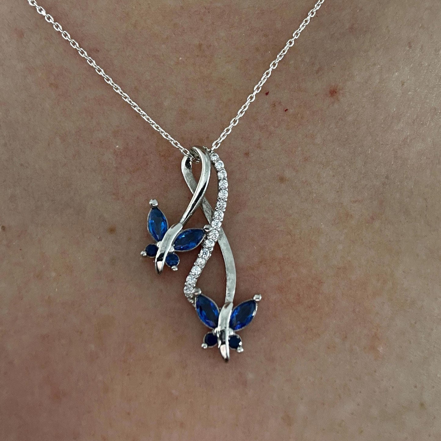 Sapphire Butterfly Necklace - September Birthstone Pendant-Infinity Love Sterling Silver Jewelry