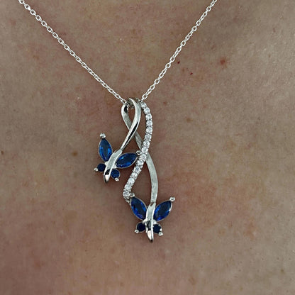 Sapphire Butterfly Necklace - September Birthstone Pendant-Infinity Love Sterling Silver Jewelry