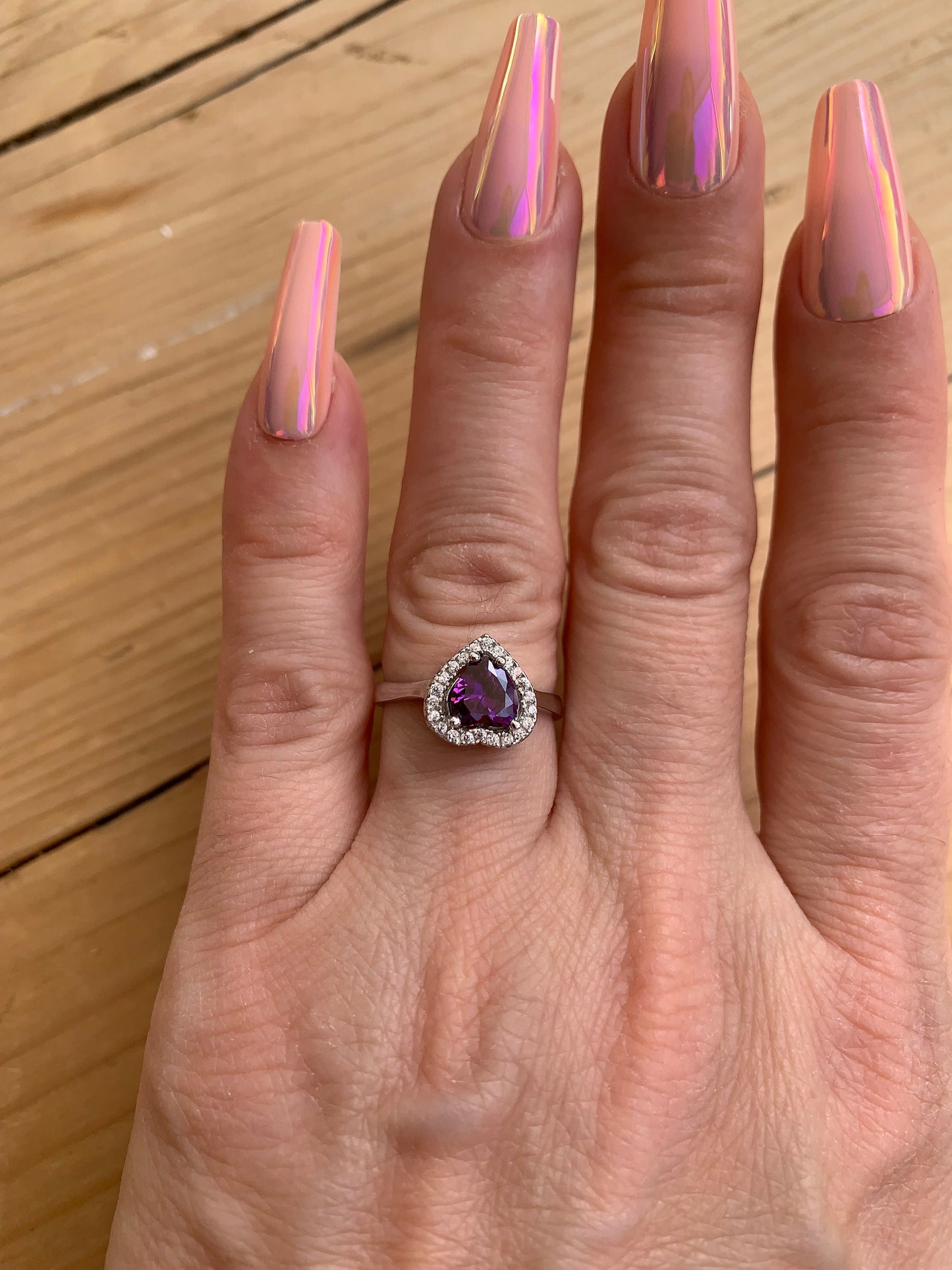 Amethyst Heart Ring - 925 Sterling Silver Promise Ring for Her