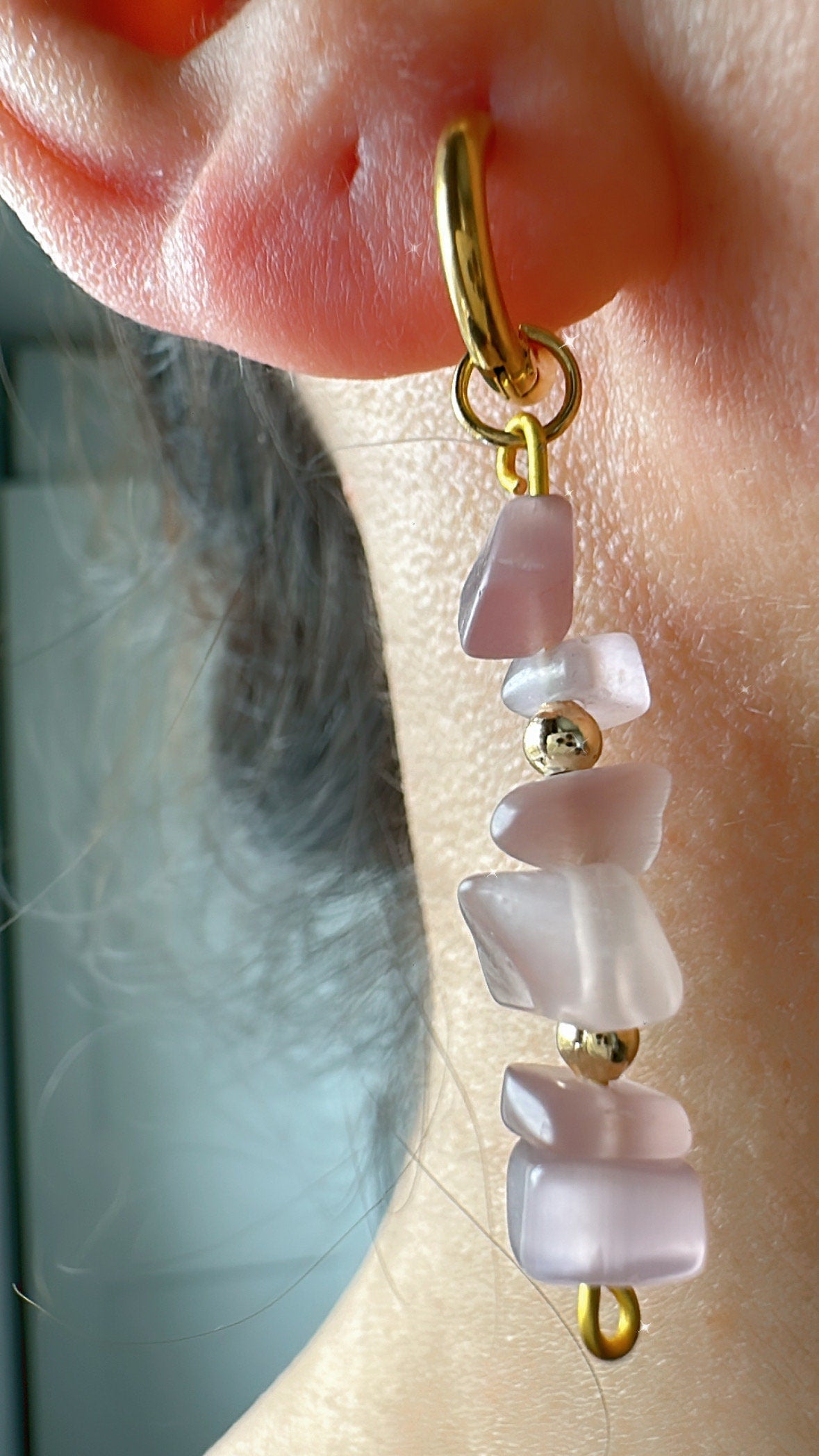Morganite Gemstone Earrings: Gold Hoops