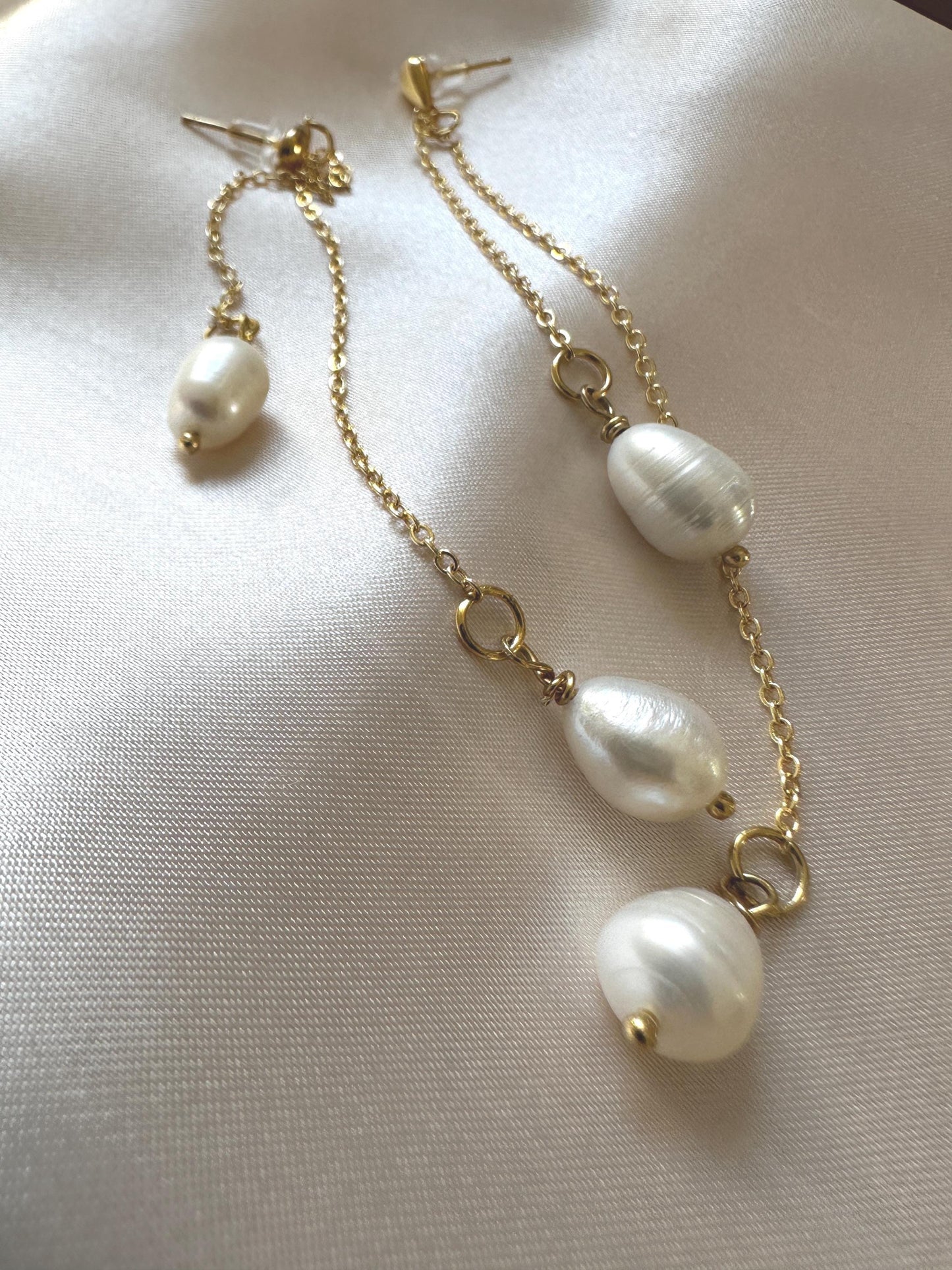 Handmade Pearl Drop Earrings: Gold Stainless Steel Hoops