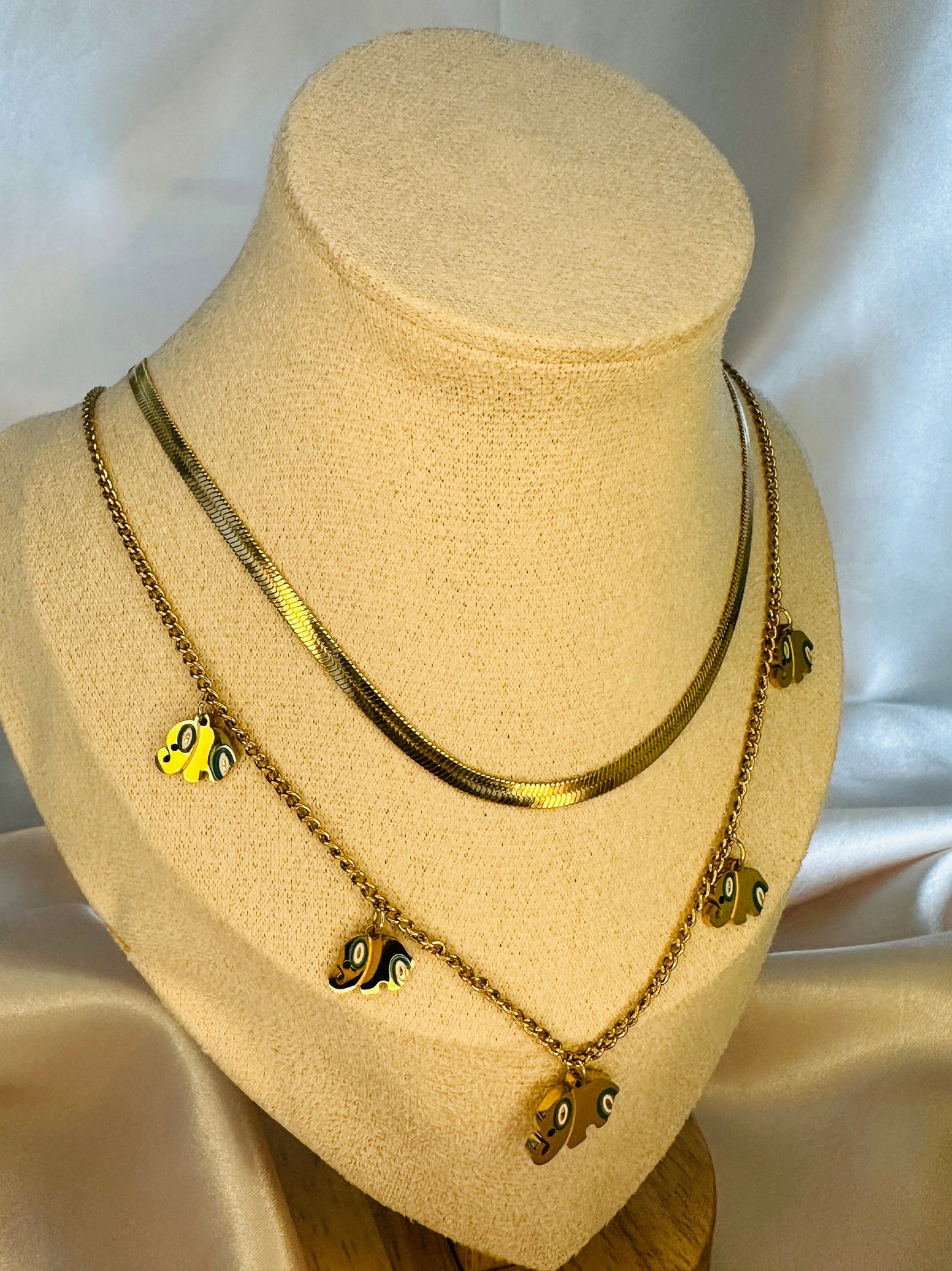 Gold Elephant Charm Necklace: Stainless Steel Animal Pendant