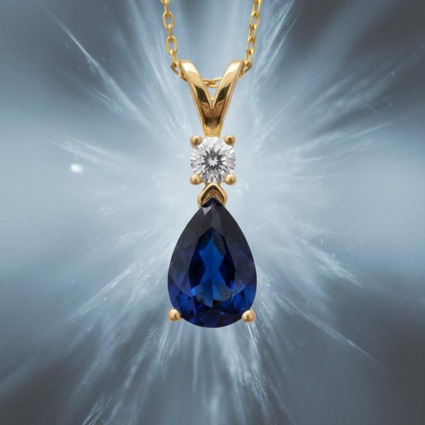 Gold Vermeil Sapphire Necklace - September Birthstone Pendant - Minimalist Jewelry -