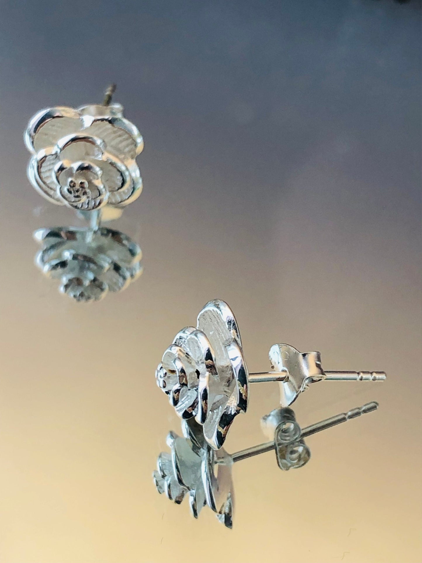 Dainty Sterling Silver Rose Earrings: Floral Blossom Jewelry