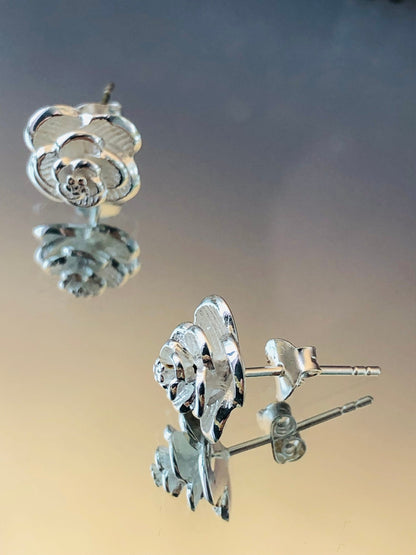 Dainty Sterling Silver Rose Earrings: Floral Blossom Jewelry