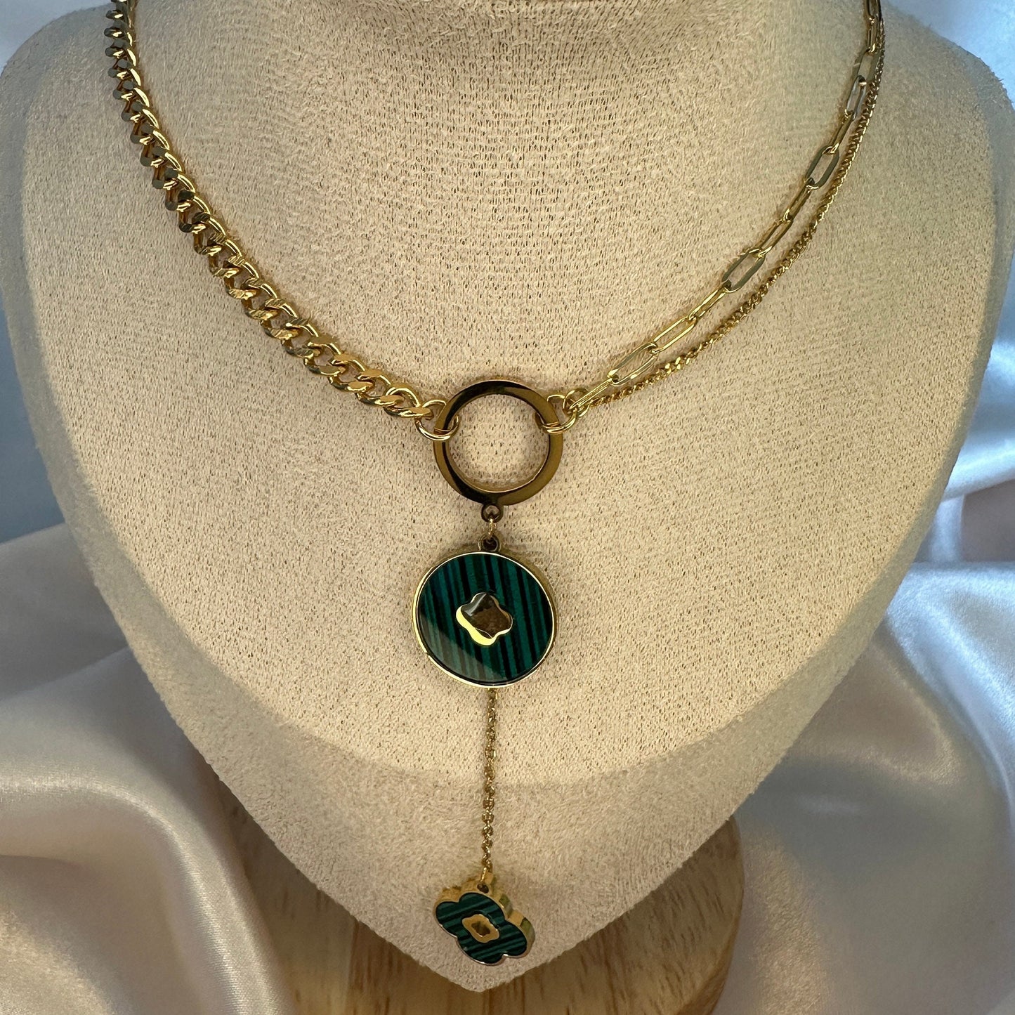 Emerald Gold  Clover Necklace