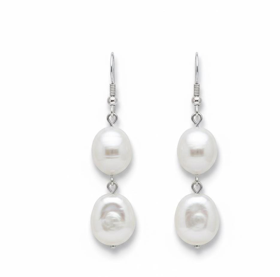 Chic White Pearl Dangle Earrings – Handcrafted Jewelry