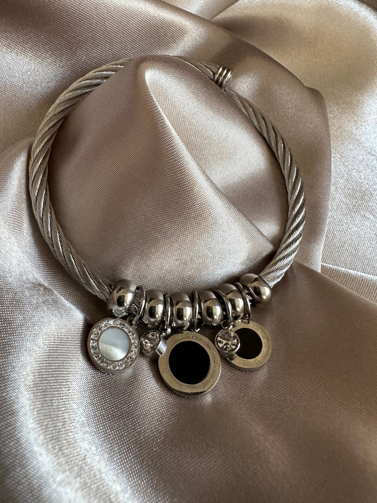 Silver Stainless Steel Charm Bangle: Tarnishproof, Hypoallergenic