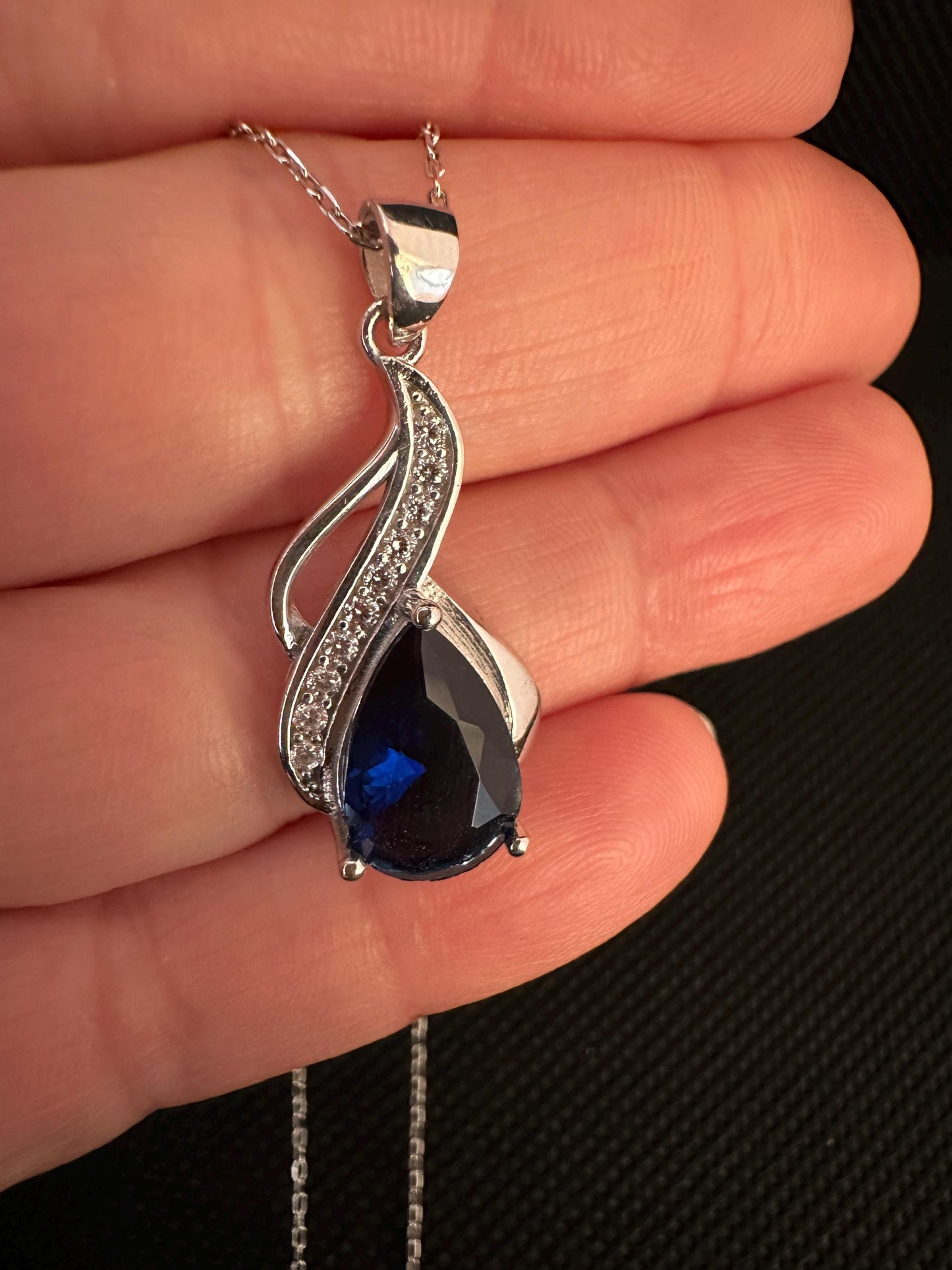Royal Blue Sapphire Teardrop Pendant – Sterling Silver September Birthstone