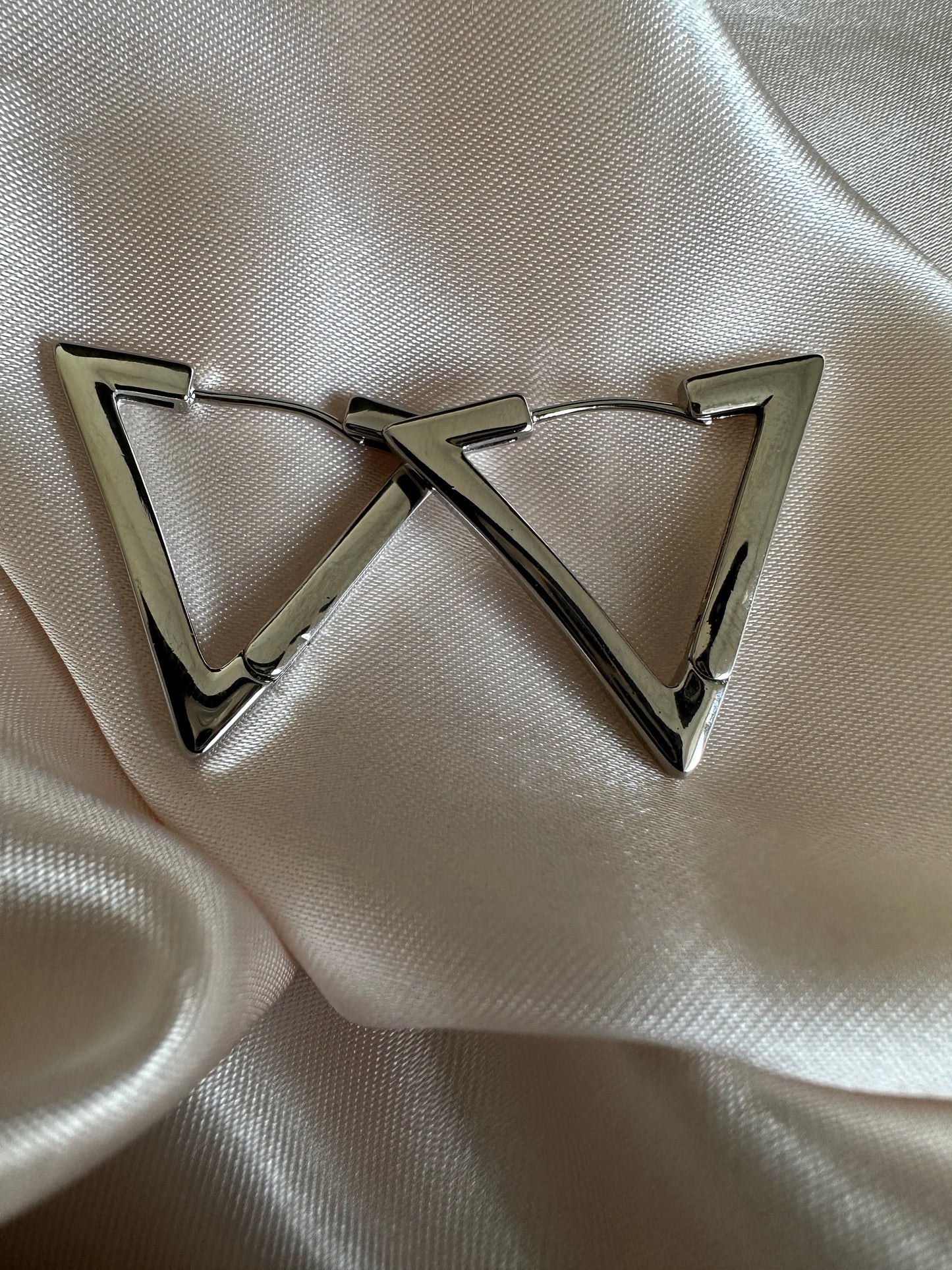 Upcycled Brass Triangle Earrings: Silver Geometric Jewelry