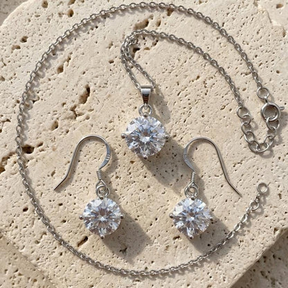 Cubic Zirconia Solitaire Necklace with Matching Sterling Silver Earrings Set