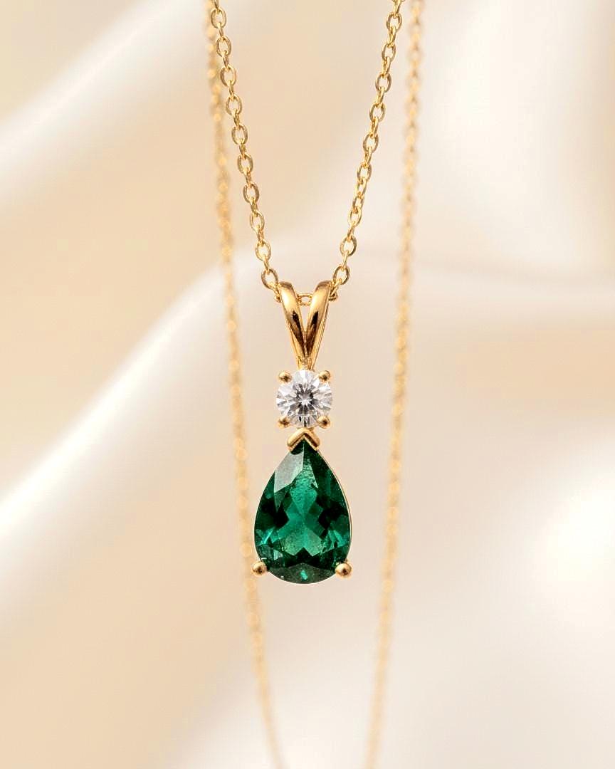 Emerald May Birthstone Necklace in Gold Vermeil - Minimalist Jewelry -