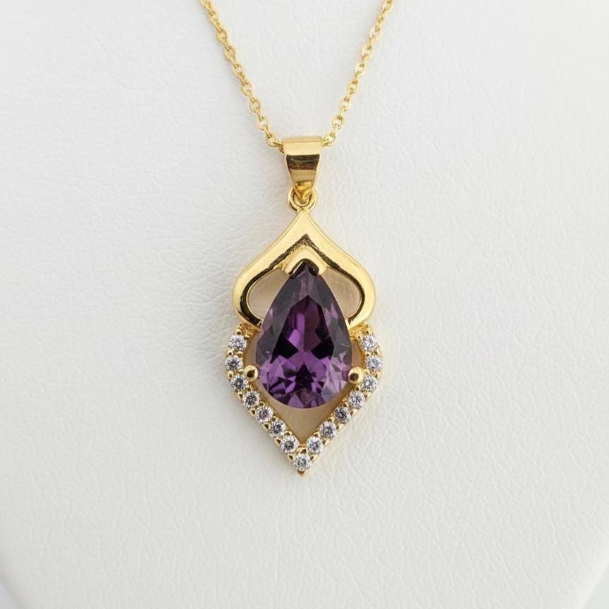 Gold Vermeil Amethyst Pendant Necklace -February Birthstone -
