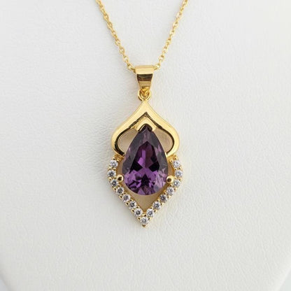 Gold Vermeil Amethyst Pendant Necklace -February Birthstone -