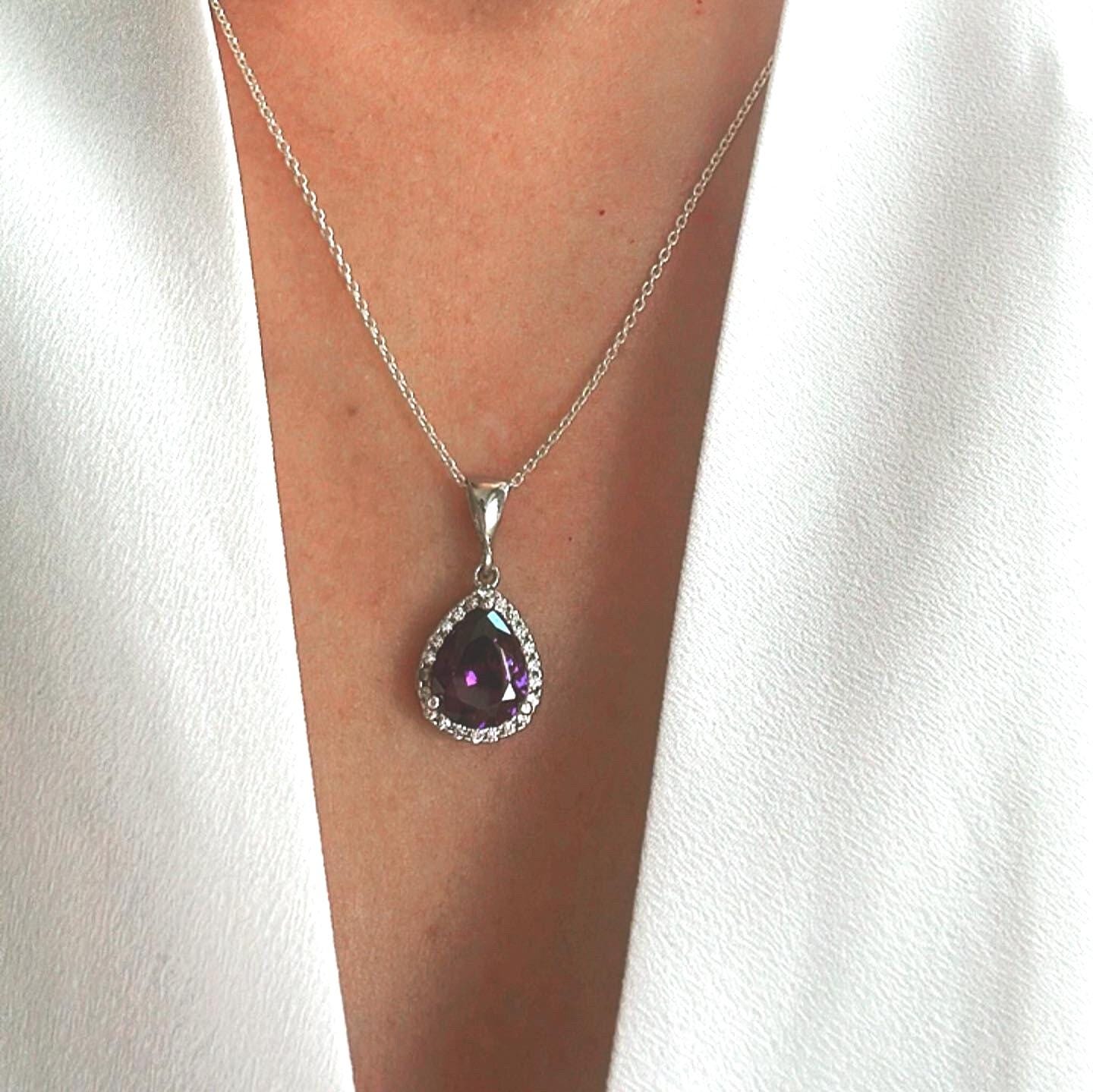 Elegant Amethyst Teardrop Necklace & Earrings Set - February Birthstone Jewelry