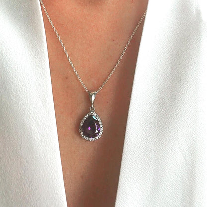 Elegant Amethyst Teardrop Necklace & Earrings Set - February Birthstone Jewelry