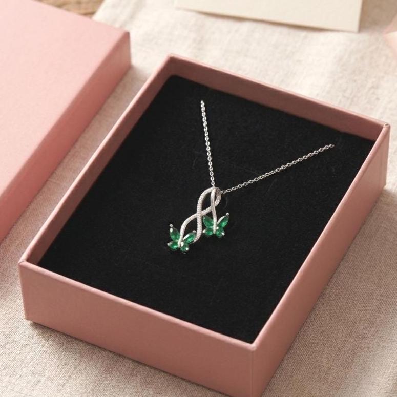 Emerald Butterfly Pendant Necklace - Eco-Friendly Sterling Silver Jewelry