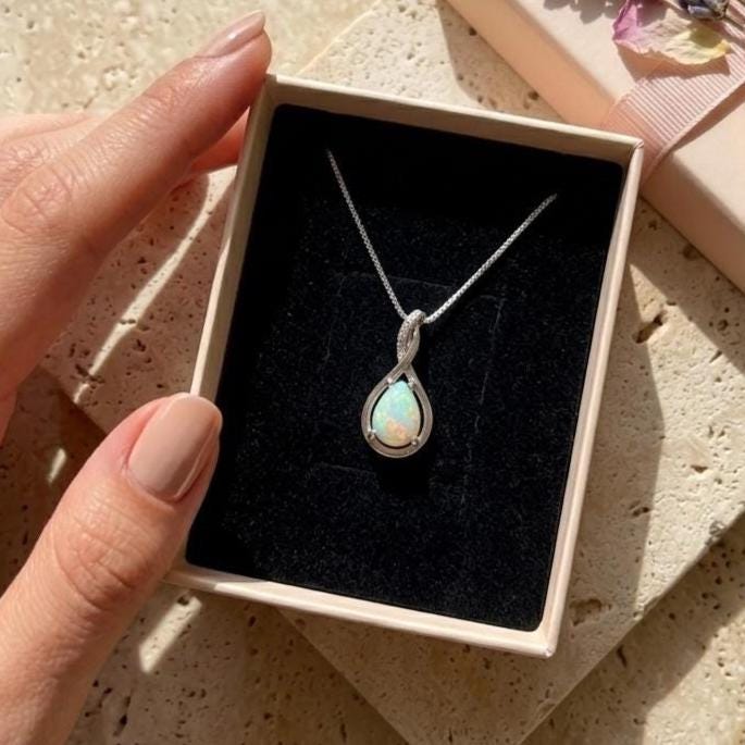 Opal Infinity Necklace - October Birthstone Pendant - Gift For Her