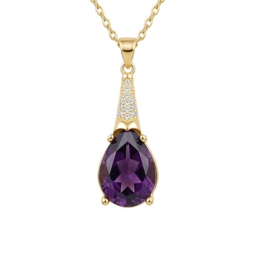Amethyst Gold Vermeil Necklace -February Birthstone Jewelry-