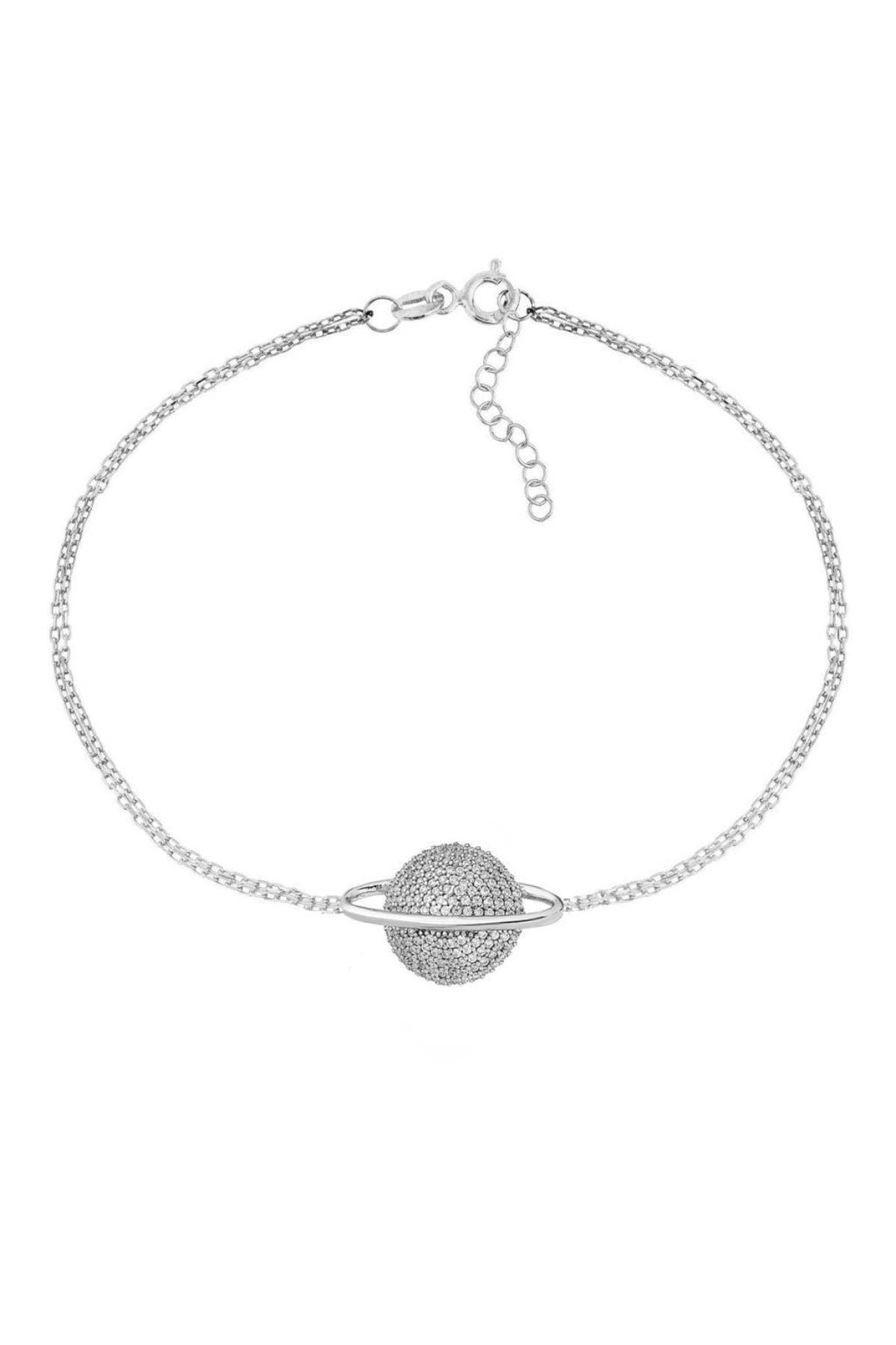 Celestial Planet Sterling Silver Bracelet - Handmade Zircon Jewelry
