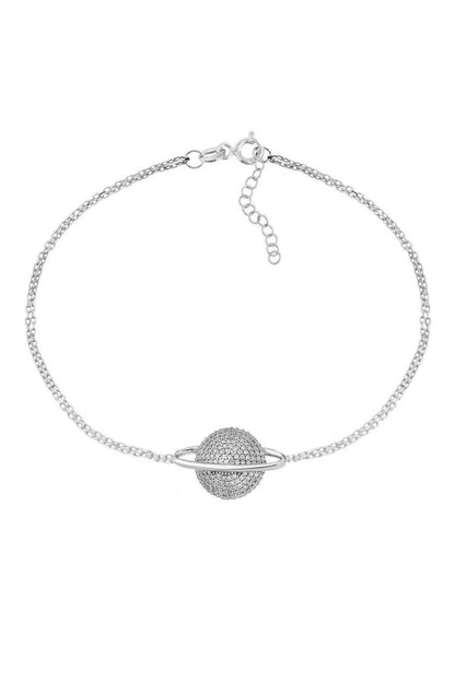 Celestial Planet Sterling Silver Bracelet - Handmade Zircon Jewelry