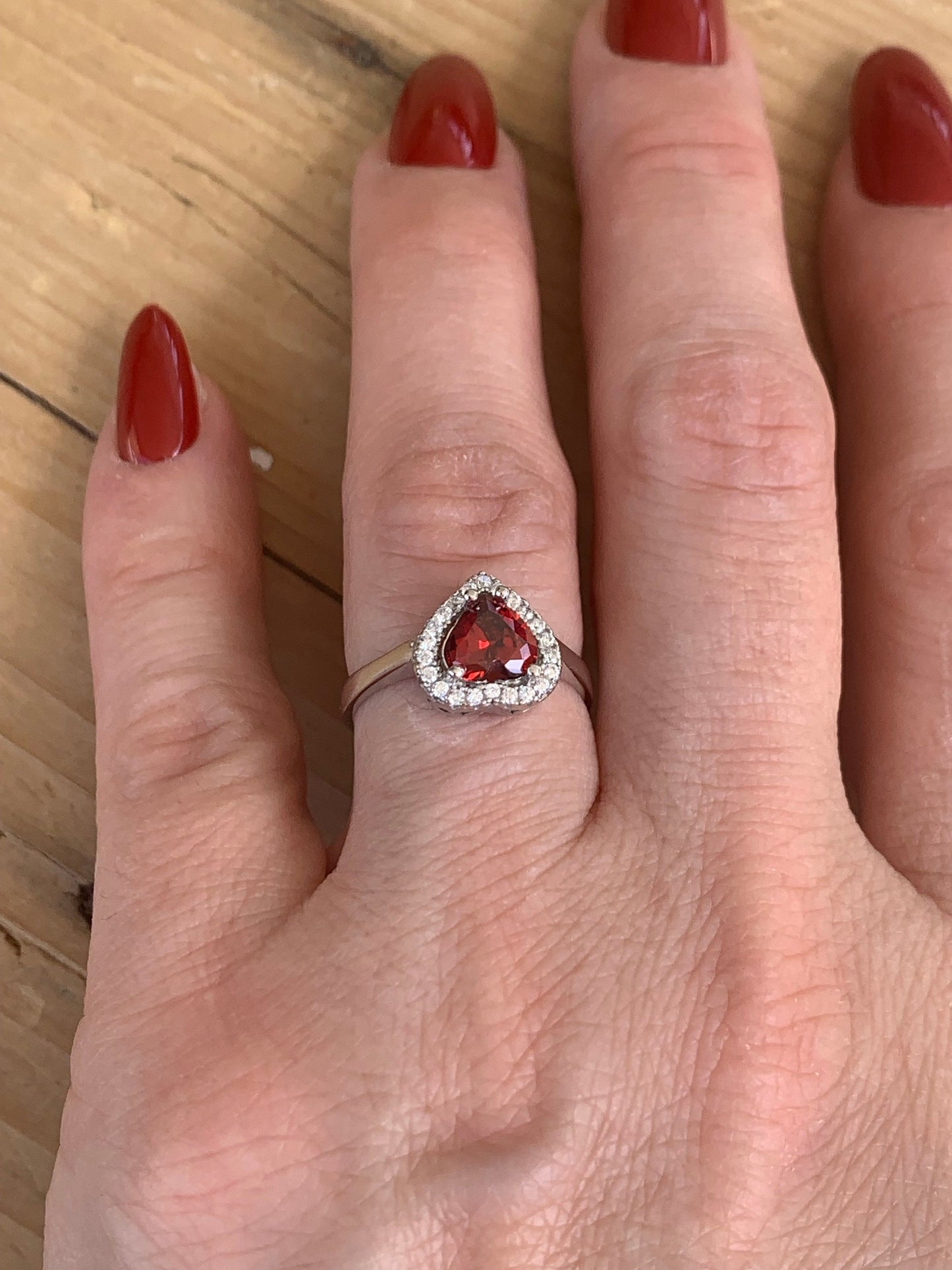 Sterling Silver Garnet Heart Ring - Handmade Adjustable Promise Ring for Christmas
