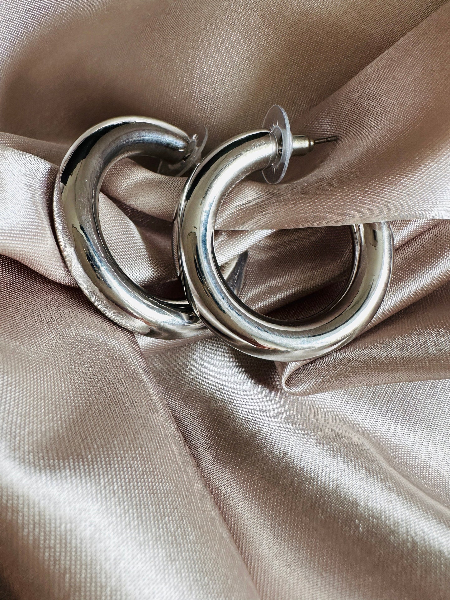 Silver Thick Hoop Earrings: Upcycled Brass, 2.5cm
