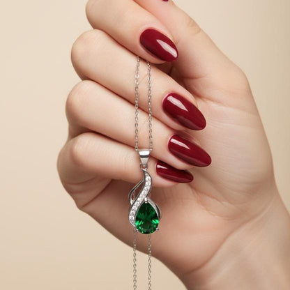 Emerald Teardrop Necklace – Sterling Silver May Birthstone Pendant -
