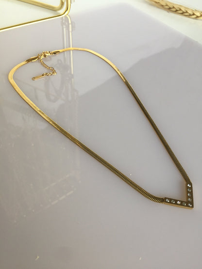 Herringbone Gold Necklace,Dainty V Pendant, Snake Chain
