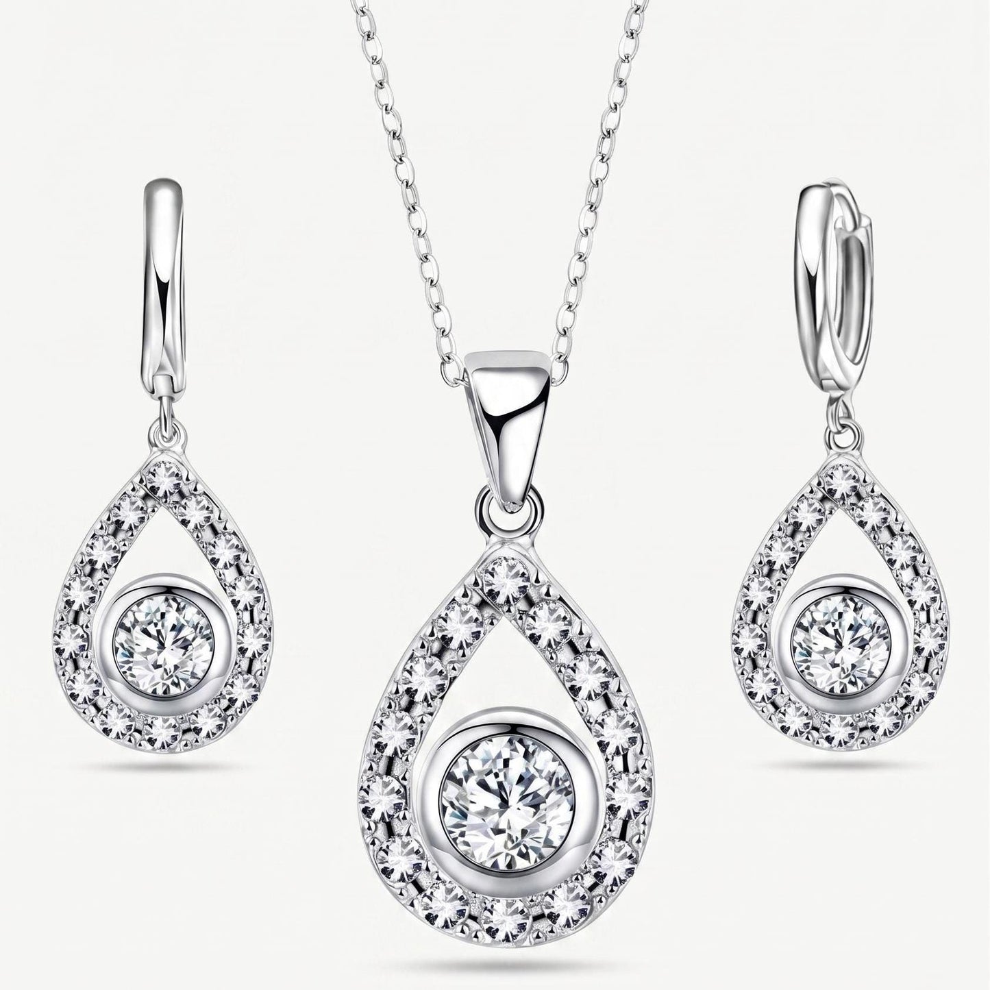 Teardrop Sterling Silver April Birthstone Necklace Set -Gift For Her