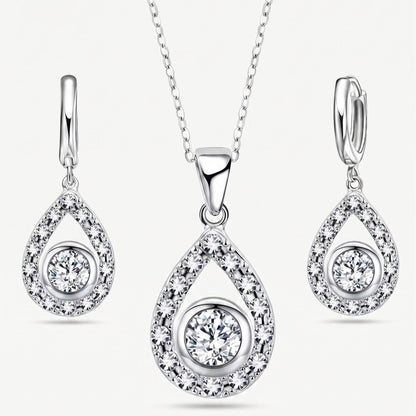 Teardrop Sterling Silver April Birthstone Necklace Set -Gift For Her