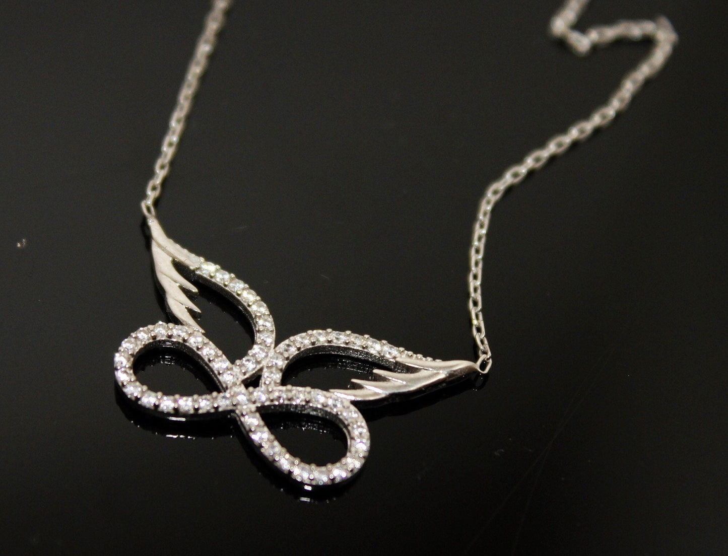 Angel Wing Infinity Necklace - Stunning Sterling Silver Eternity Pendant -