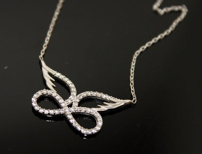 Angel Wing Infinity Necklace - Stunning Sterling Silver Eternity Pendant -
