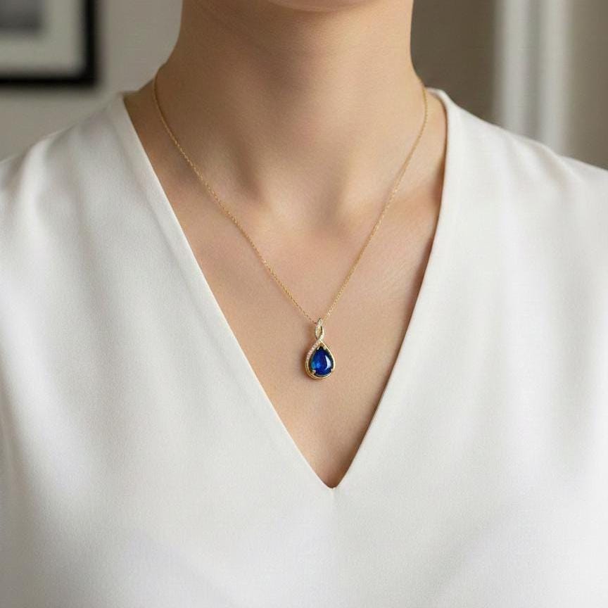 Gold Vermeil Sapphire Infinity Necklace -September Birthstone Pendant-925 Sterling Silver