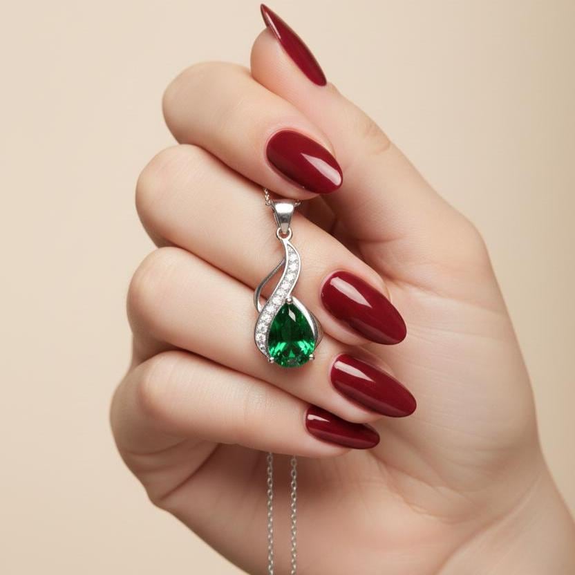 Emerald Teardrop Necklace – Sterling Silver May Birthstone Pendant -